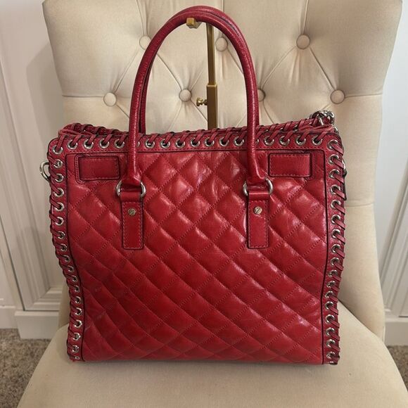 Michael Kors Red Quilted Leather Hamilton Large Tote Bag Shoulder Bag - Picture 3 of 13